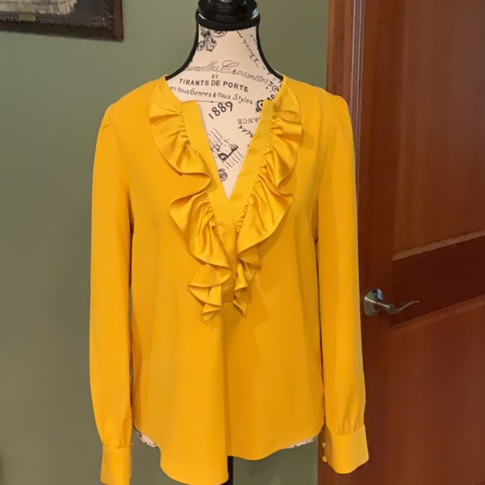 J. Crew Yellow Ruffled Long Sleeve Blouse, Size XS